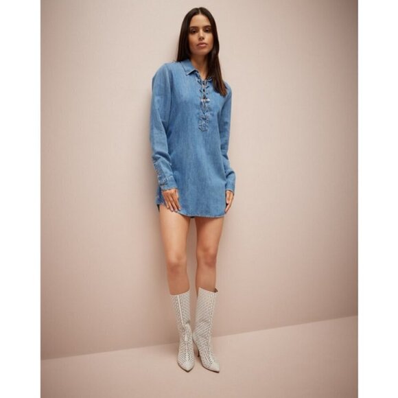 💕MOTHER💕 The Lace Up Shirt Dress ~ Salt And Lime Blue Denim Large L NWOT - Picture 5 of 16